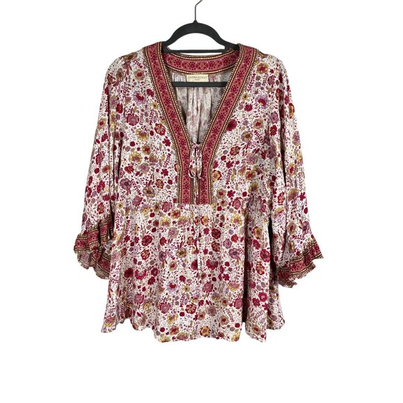 Cynthia Rowley Floral Boho Top 1X Pink Hippie Indie Folk Prairie Cottagecore 80s - Picture 1 of 9